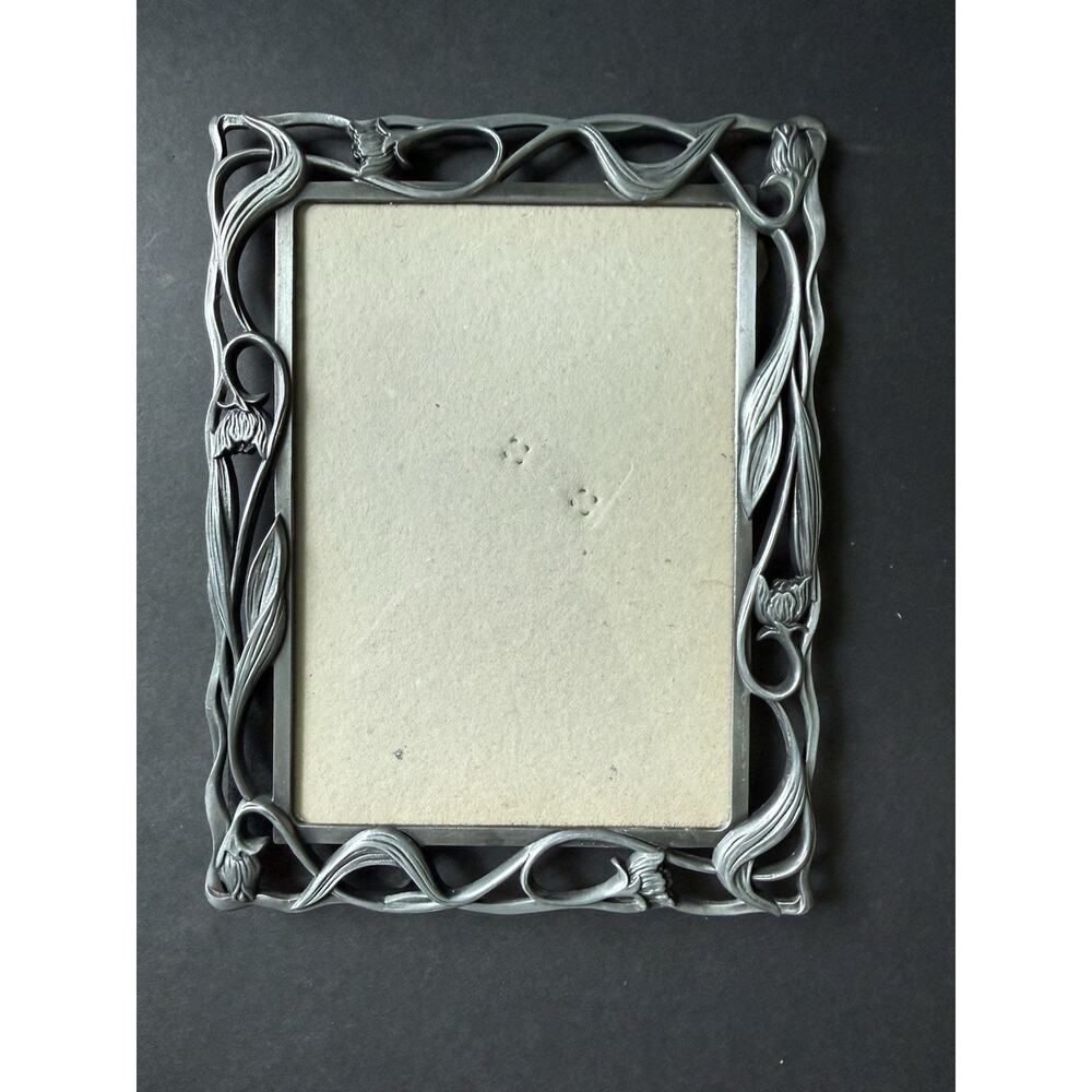 Vtg 5x7 Pewter Tone Metal Picture Frame Ornate Scroll Filigree Easel Back - Picture 7 of 9